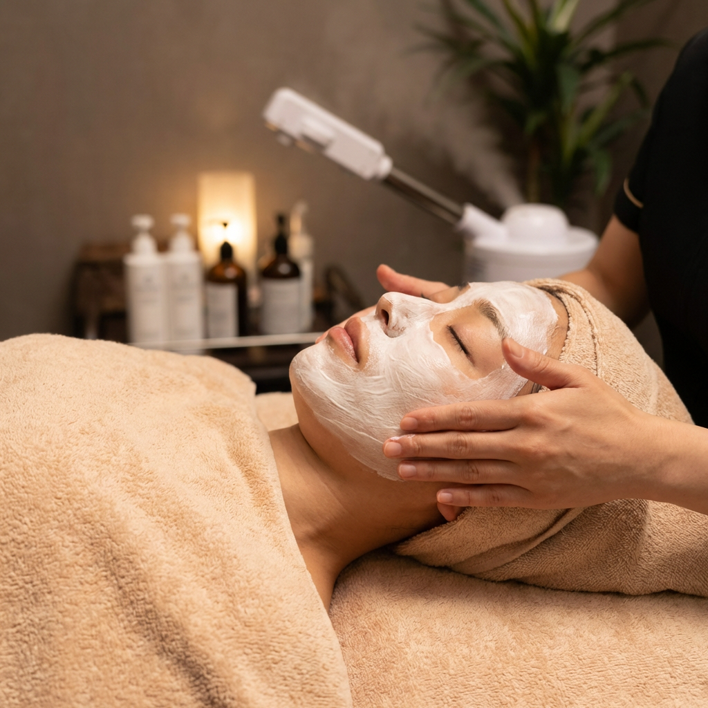 client receiving a mobile facial in Napa by Renew Skin Therapy Napa